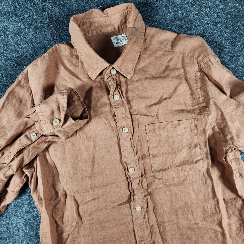 Faherty Laguna Linen Button Up Shirt Mens Medium Brown Long Sleeve Casual